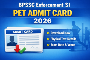 Enforcement SI PET Exam Admit Card 2026 download image showing physical efficiency test details, exam date and venue.