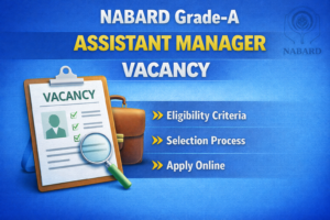 NABARD Grade-A Assistant Manager Vacancy image showing eligibility criteria, selection process and apply online details.