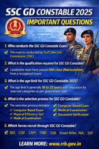 SSC GD Constable 2025 important questions infographic for exam preparation.