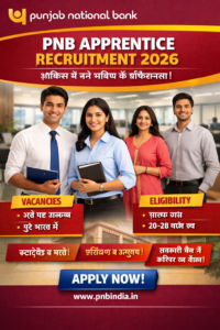 PNB Apprentice Recruitment 2026 banner with PNB logo, young professionals, eligibility info, and Apply Now call.