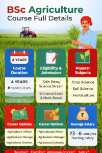 BSc Agriculture Course Full Details – eligibility, duration, subjects, career options and salary infographic
