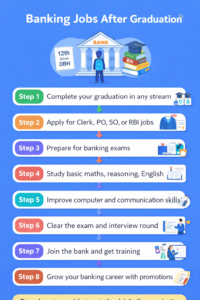 “Banking jobs after graduation step by step guide infographic for bank clerk and PO career”
