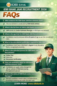 IDBI Bank JAM Recruitment 2026 infographic explaining eligibility, age limit, and selection process.