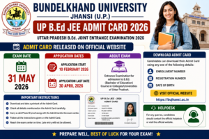 UP B.Ed JEE Admit Card 2026 image with exam date 31 May 2026 and admit card download details