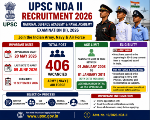 UPSC NDA II Recruitment 2026 image with last date 09 June 2026 and 406 total vacancies