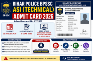 Bihar Police BPSSC ASI (Technical) Admit Card 2026 Out