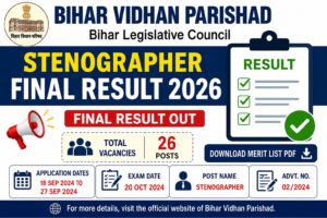 Bihar Vidhan Parishad Stenographer Final Result 2026 Out