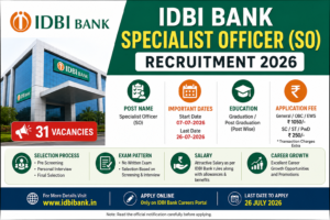 IDBI Bank Specialist Officer SO Recruitment 2026 Notification for 31 Vacancies Apply Online