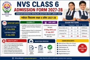 NVS Class 6 Admission Form 2027-28 Apply Online JNVST 2027 Registration