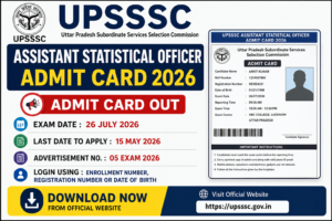 UPSSSC Assistant Statistical Officer Admit Card 2026 Out – Download ASO Hall Ticket