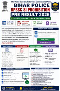 BPSSC SI Prohibition Pre Result 2026