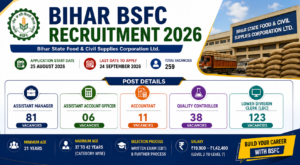 Bihar BSFC Recruitment 2026 – 259 Vacancies, Eligibility and Apply Online