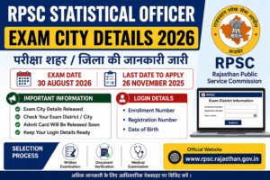 RPSC Statistical Officer Exam City Details 2026