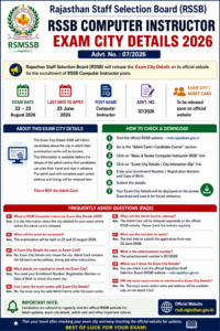 RSSB Computer Instructor Exam City Details 2026
